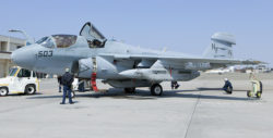EA-6B Prowler #158811 during her active service life, photographed from the left side on the ground at Naval Air Facility Atsugi, Japan.