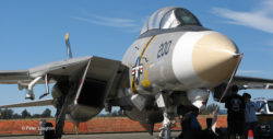 F-14A Tomcat on the ramp at the Wings Over Wine Country Air Show, viewed from low down and from front right.