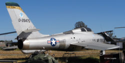 F-84F Thunderstreak jet fighter-bomber on the field at the Pacific Coast Air Museum, viewed from the right rear.